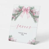 Pink Bow Christmas Favors Reclamebord Met Voetstuk (Voorkant)