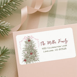 Pink Bow Christmas Retour Adres Etiket