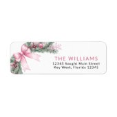 Pink Bow Christmas Return Address Labels (Voorkant)