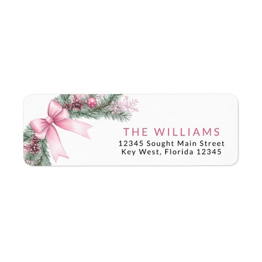 Pink Bow Christmas Return Address Labels (Voorkant)
