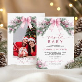 Pink Bow Christmas Santa Baby shower Invitation Kaart