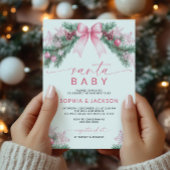 Pink Bow Christmas Santa Baby shower Invitation Kaart