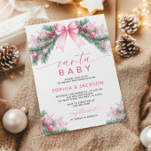 Pink Bow Christmas Santa Baby shower Invitation Kaart
