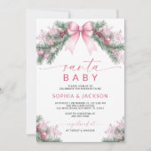 Pink Bow Christmas Santa Baby shower Invitation Kaart (Voorkant)