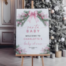 Pink Bow Christmas Santa Baby shower Welkomstbord