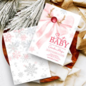 Pink Bow Christmas Snowflakes Baby shower Kaart
