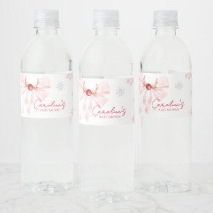 Pink Bow Christmas Snowflakes Baby shower Waterfles Etiket