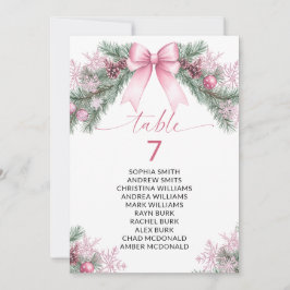 Pink Bow Christmas Table Number Seating Chart Kaart