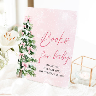 Pink Bow Christmas Tree Baby shower Boeken voor Ba Reclamebord Met Voetstuk