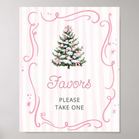 Pink Bow Christmas Tree Baby Shower Favors Poster (Voorkant)