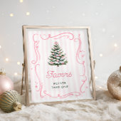 Pink Bow Christmas Tree Baby Shower Favors Poster