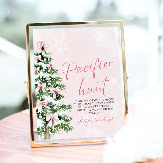 Pink Bow Christmas Tree Baby shower Pacifier Hunt Poster