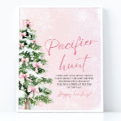 Pink Bow Christmas Tree Baby shower Pacifier Hunt Poster