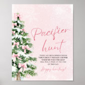 Pink Bow Christmas Tree Baby shower Pacifier Hunt Poster (Voorkant)