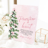 Pink Bow Christmas Tree Baby shower Pacifier Hunt Reclamebord Met Voetstuk
