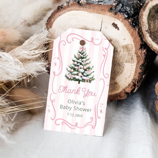 Pink Bow Christmas Tree Baby Shower Thank You Cadeaulabel
