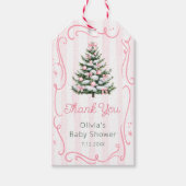Pink Bow Christmas Tree Baby Shower Thank You Cadeaulabel (Voorkant)