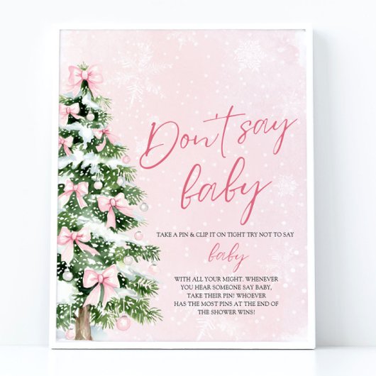 Pink Bow Christmas Tree Baby shower Zeg geen Baby Poster