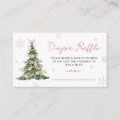 Pink Bow Christmas Tree Diaper Raffle Baby Shower Informatiekaartje (Voorkant)
