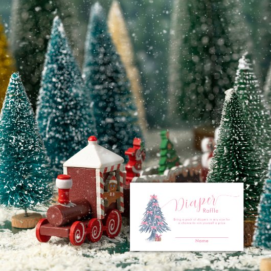 Pink Bow Christmas Tree Diaper Raffle Baby Shower  Informatiekaartje