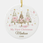 Pink Bow Christmas Tree Girl First Christmas Keramisch Ornament (Voorkant)