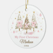 Pink Bow Christmas Tree Girl First Christmas Keramisch Ornament (Links)