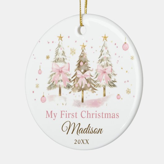 Pink Bow Christmas Tree Girl First Christmas Keramisch Ornament (Links)