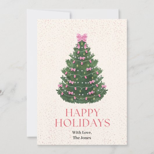 Pink Bow Christmas Tree Holiday Card Kaart (Voorkant)