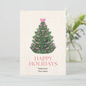 Pink Bow Christmas Tree Holiday Card Kaart (Staand voorkant)