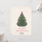 Pink Bow Christmas Tree Holiday Card Kaart (Voorkant / Achterkant in situ)