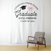 Pink Bow Class Of 2026 Graduation Backdrop Wandkleed (In situ)