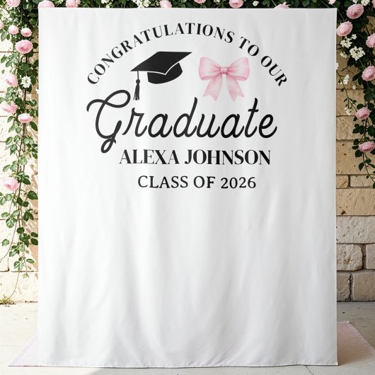 Pink Bow Class Of 2026 Graduation Backdrop Wandkleed