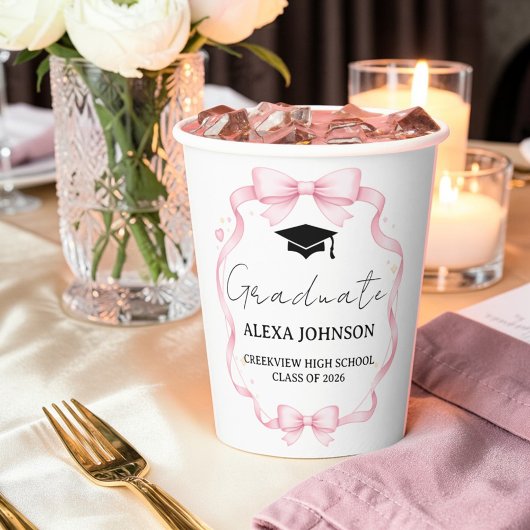 Pink Bow Class Of 2026 Graduation Cap Graduate Papieren Bekers