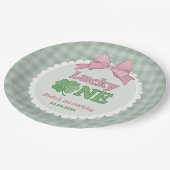 Pink Bow Clover Lucky One Girl 1st Birthday Papieren Bordje (Gekanteld)