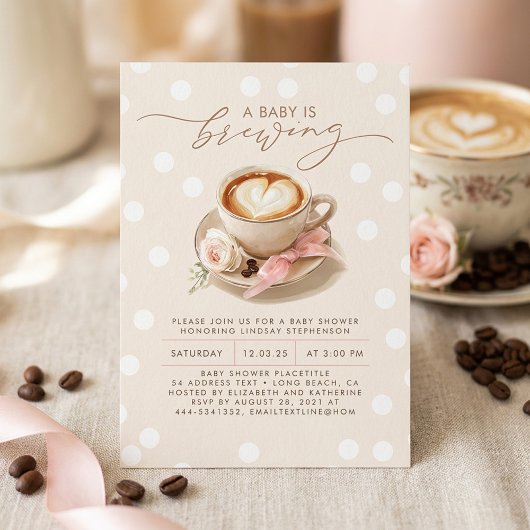 Pink Bow Coffee Baby Is Brewing Girl Baby Shower Kaart