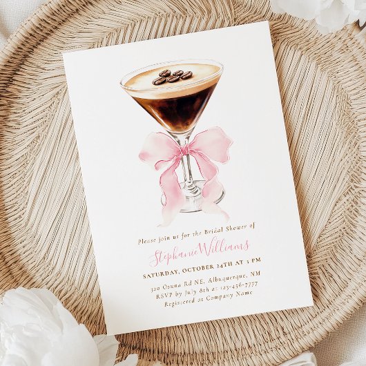 Pink Bow Coffee Bridal Shower Kaart