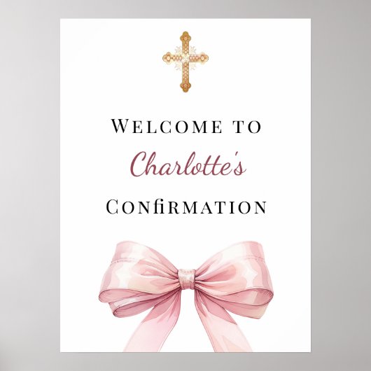 Pink bow Confirmation welcome Poster (Voorkant)