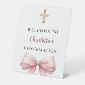 Pink bow Confirmation welcome Reclamebord Met Voetstuk (Voorkant)