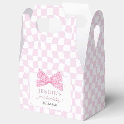 Pink Bow Coquette 1e Verjaardagsfeest Bedankdoosjes (Geopend)