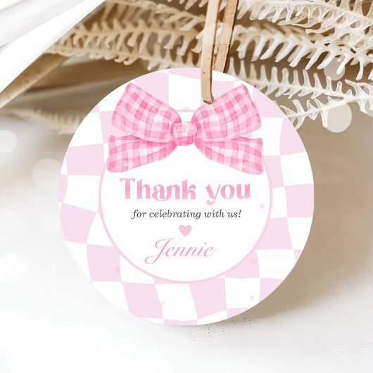 Pink Bow Coquette 1e Verjaardagsfeest Bedankjes Labels