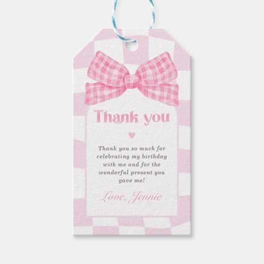 Pink Bow Coquette 1e Verjaardagsfeest Cadeaulabel (Voorkant)