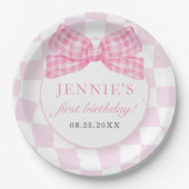 Pink Bow Coquette 1e Verjaardagsfeest Papieren Bordje (Voorkant)