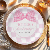 Pink Bow Coquette 1e Verjaardagsfeest Papieren Bordje