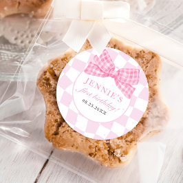 Pink Bow Coquette 1e Verjaardagsfeest Ronde Sticker