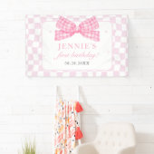 Pink Bow Coquette 1e Verjaardagsfeest Spandoek (Insitu)