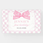 Pink Bow Coquette 1e Verjaardagsfeest Spandoek (Horizontaal)