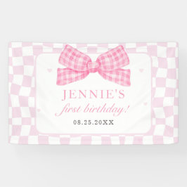 Pink Bow Coquette 1e Verjaardagsfeest Spandoek