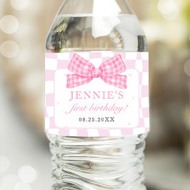 Pink Bow Coquette 1e Verjaardagsfeest Waterfles Etiket