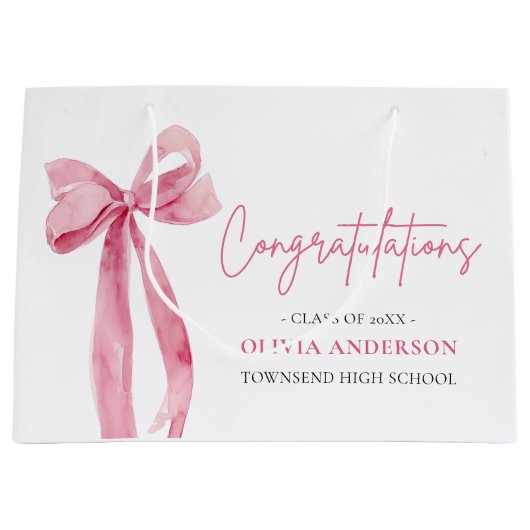 Pink Bow Coquette Afstuderen gefeliciteerd Groot Cadeauzakje (Voorkant)