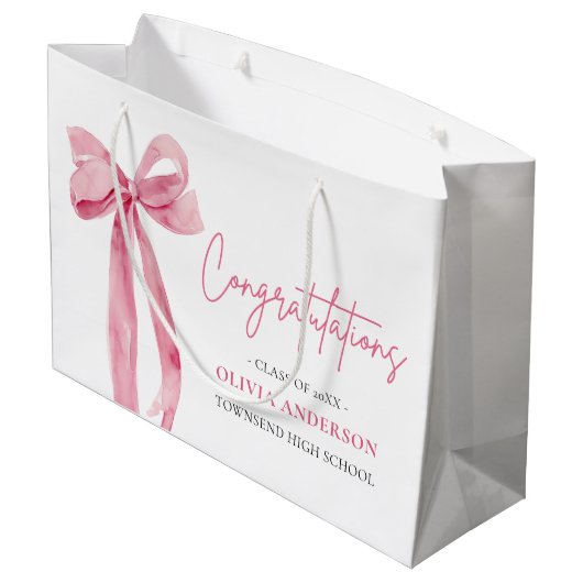 Pink Bow Coquette Afstuderen gefeliciteerd Groot Cadeauzakje (Achterkant Gekanteld)